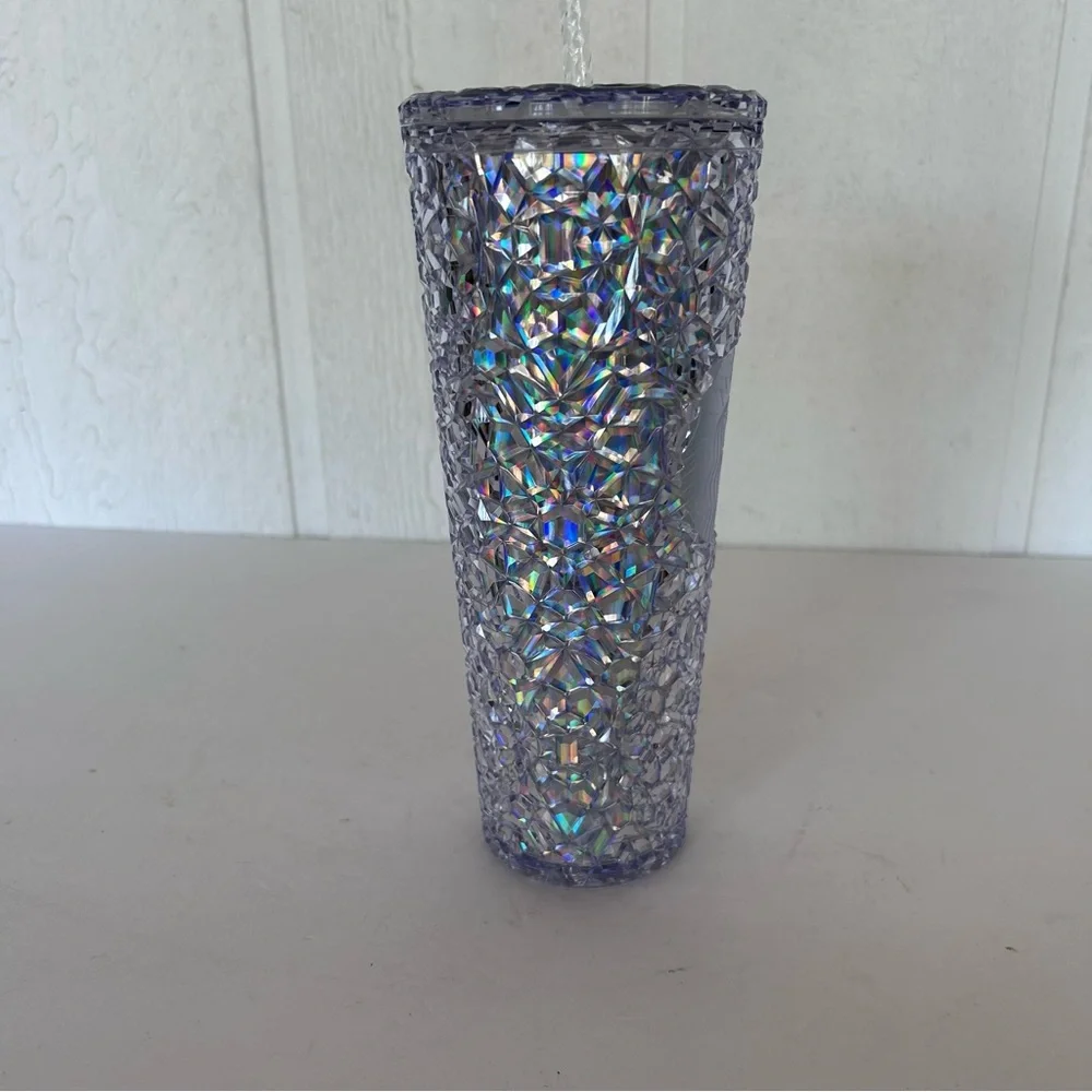 STARBUCKS HOLIDAY CLEAR GEM PLASTIC FOLD CUP 24 OZ NWT IRIDESCENT TUMBLER